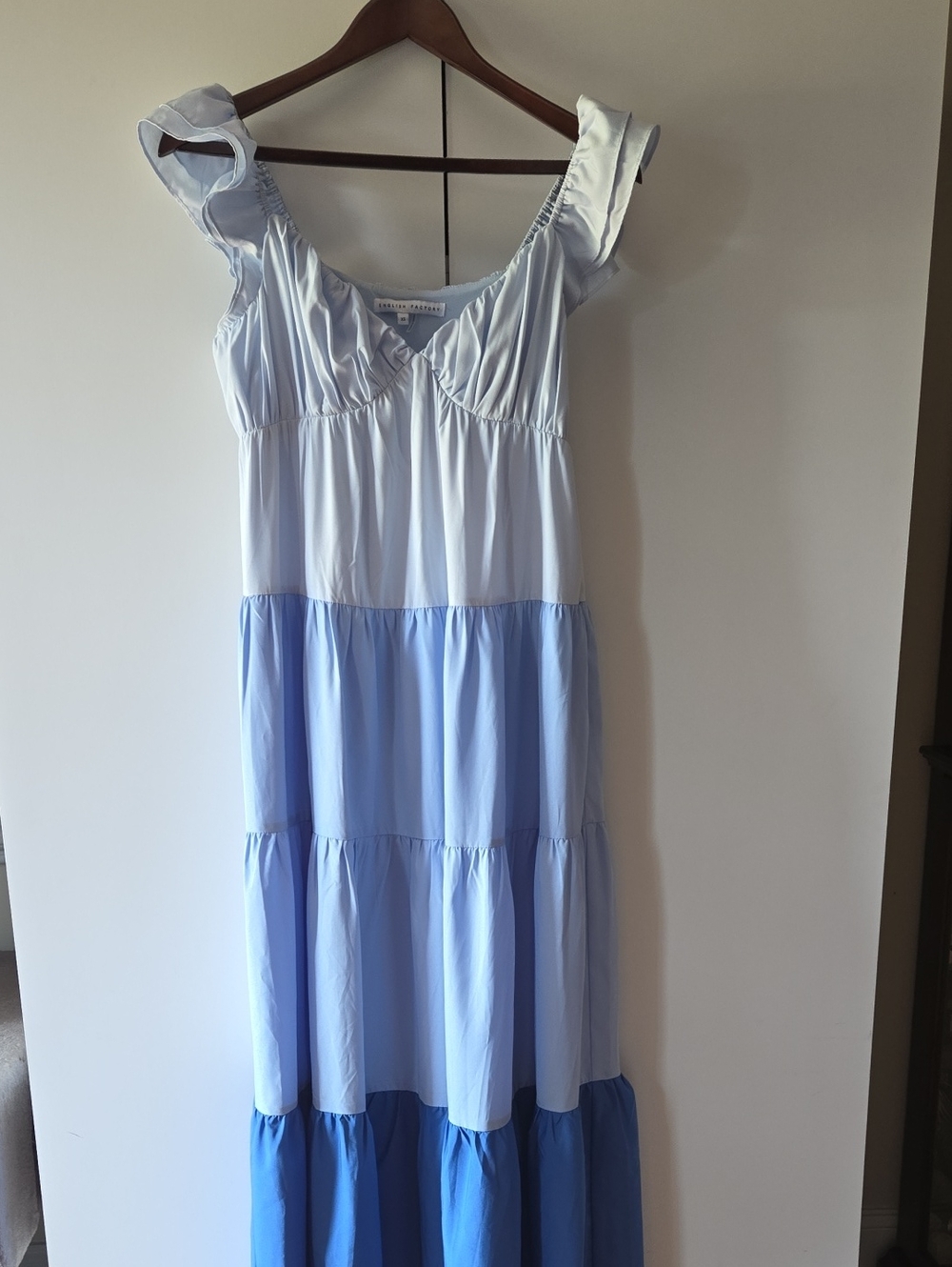 English Factory Soft Light Blue Tiered Maxi Dress